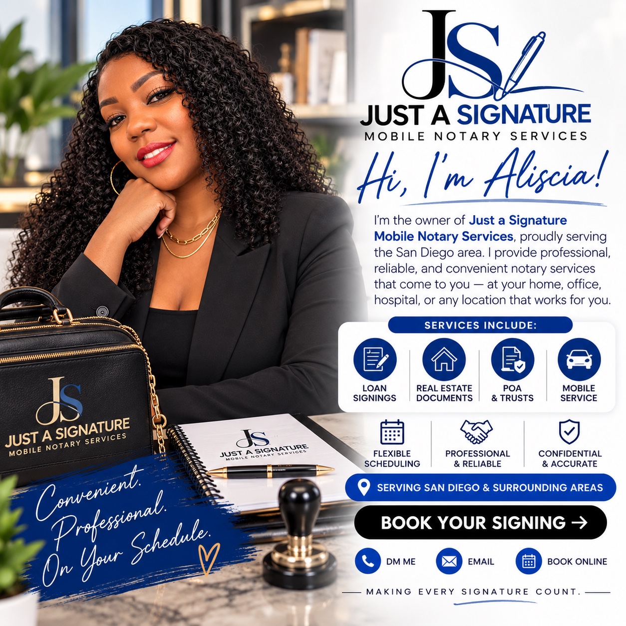 Meet Aliscia: owner of Just a Signature Mobile Notary Services, serving the San Diego area